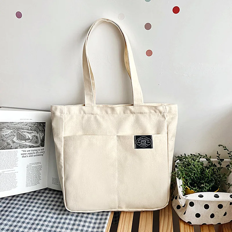 

Women Fashion Large Capacity Solid Color Large Tote Canvas Bag Handbags Shoulder Bags Simple Reusable Travel Casual