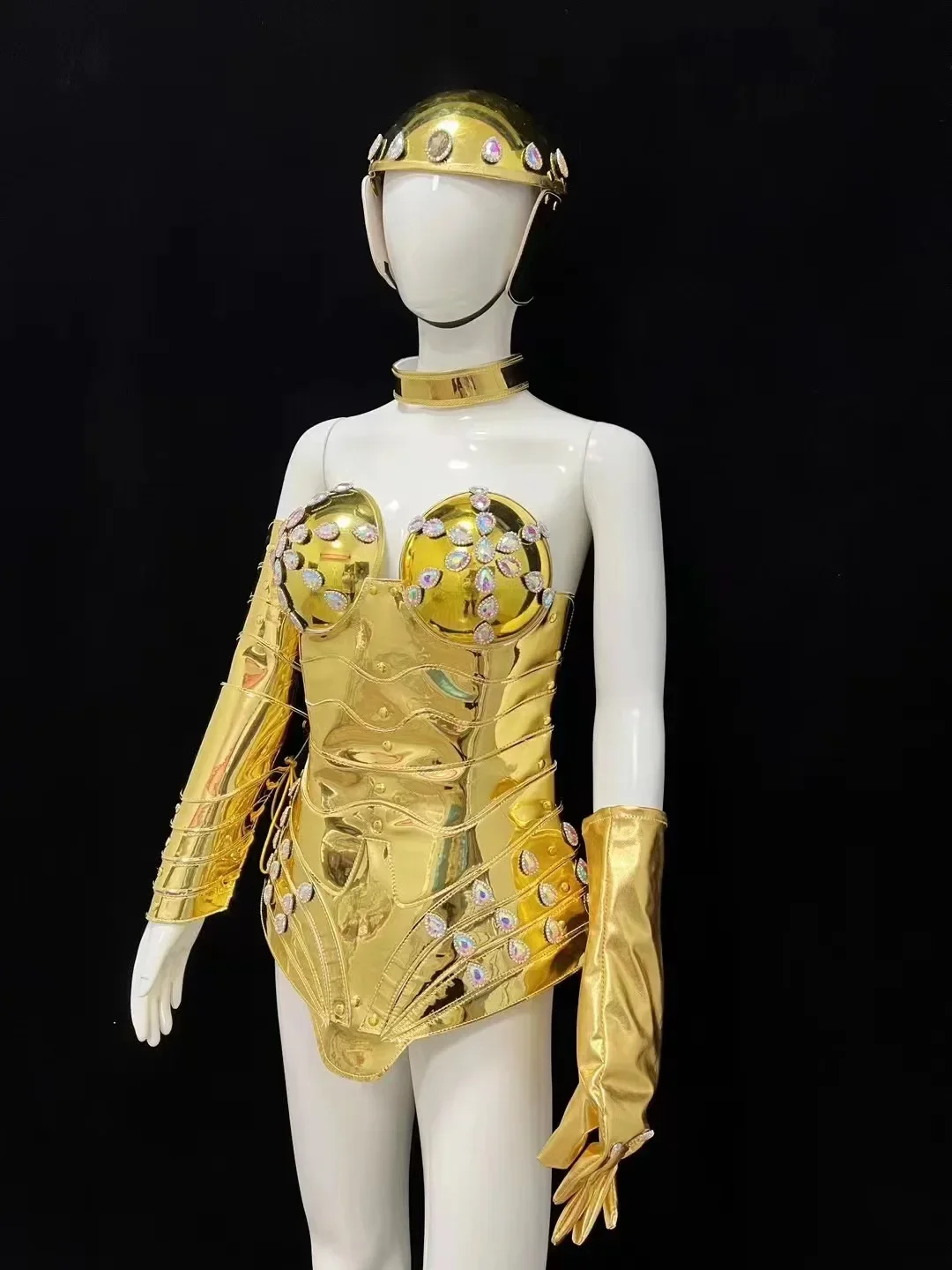 Роскошное блестящее золотое боди сексуальный наряд для ночного клуба бара