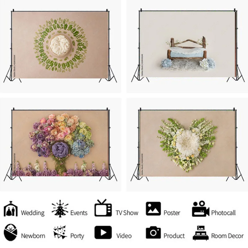 

Newborn Portrait Backdrop Floral Swing Birthday Artistic Background Basket Stars Baby Studio Photography Background 22930 ZZ-02