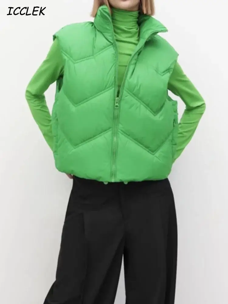 Women Vest Jacket Green Sleeveless Jackets Warm Winter Casual Outerwear Adjustable Drawstring Zipper Waistcoats Female Parkas | Женская