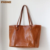 pndme fashion casual luxury genuine leather womens large capacity tote bag weekend real cowhide handbag shopping shoulder bag