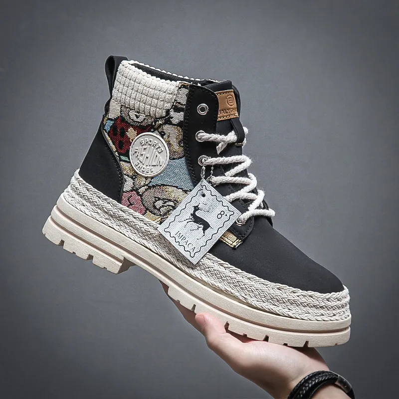 Ботильоны мужские кожаные на платформе модные дизайнерские брендовые кроссовки