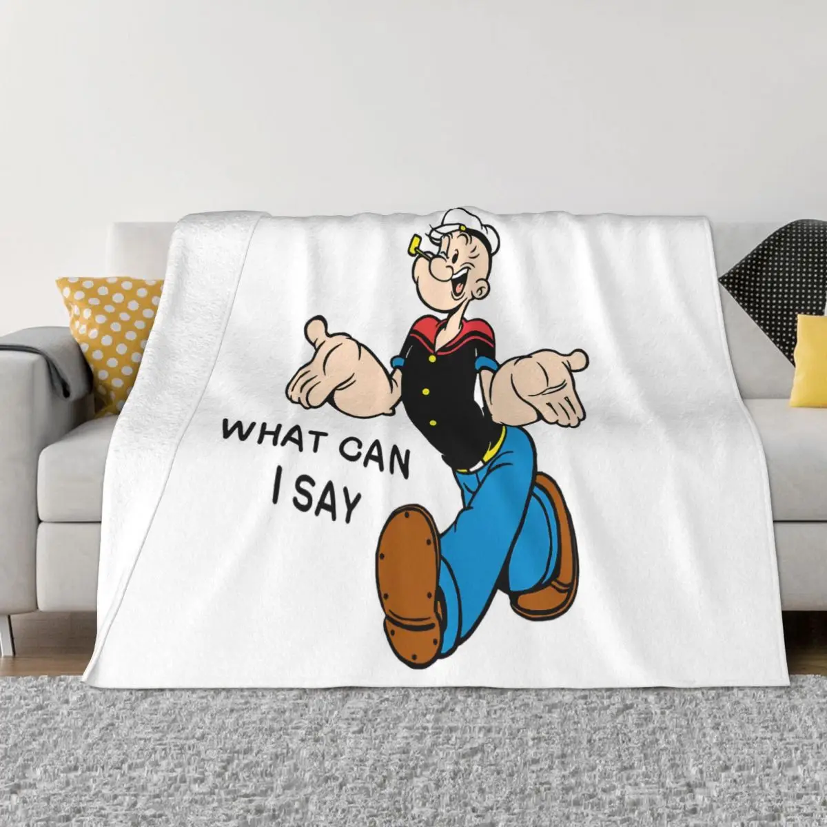 

Popeye the Sailor Olive Cartoon Blanket Flannel Decoration Funny Quote Portable Home Bedspread