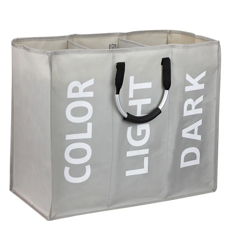 

Three grid Ox cloth laundry bag aluminum handle shopping bag dirty clothes hamper