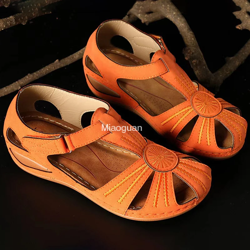 

Summer Wedges Rome Sandals Women Hollow Out Vintage Platform Sandalias Mujer 2023 Lightweight Thick Bottom Non-Slip Beach Shoes