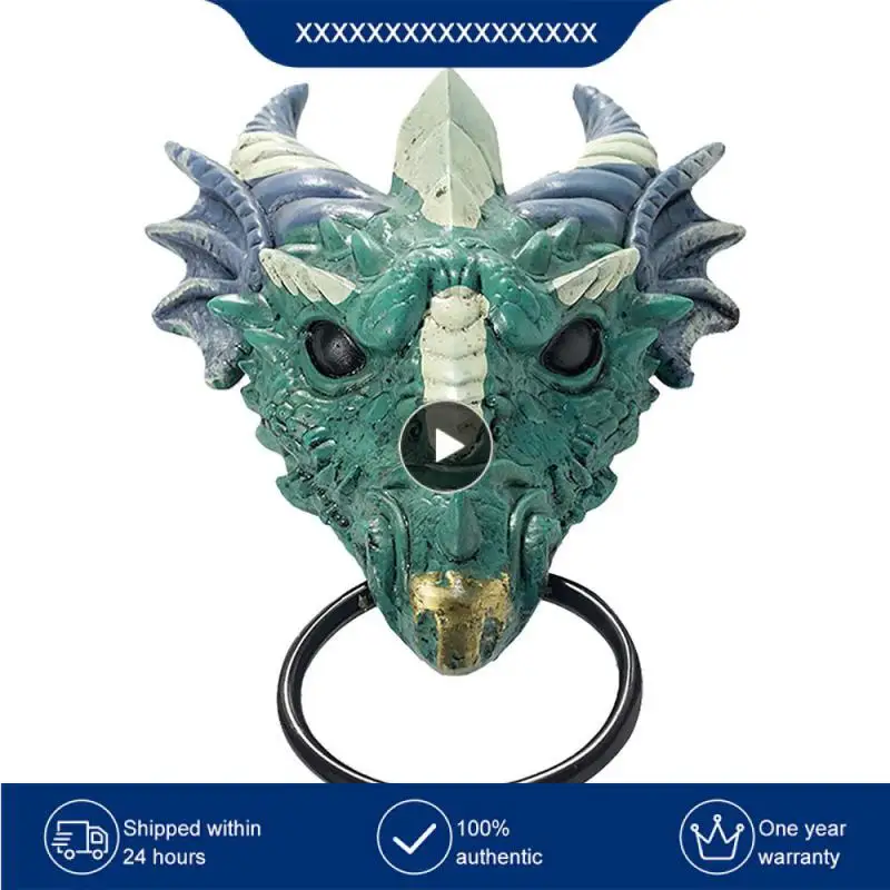 

Modern Art Dragon Door Knocker Metal Drop Ring Hand Swing Doorbell Resin Simulation Dragon Head Wall Hanging Door Caller Knocker