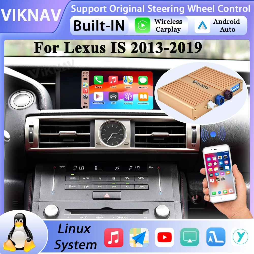 

Беспроводной декодер Linux Interface Box для Lexus IS 2005-2019 с CarPlay и Android Auto, GPS-навигация, для оригинального экрана автомагнитолы