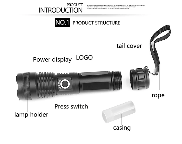 Flashlight Tactical Zoom Flashlights Aluminum Alloy XHP50 LED Waterproof Torch Use 18650 26650 Battery |