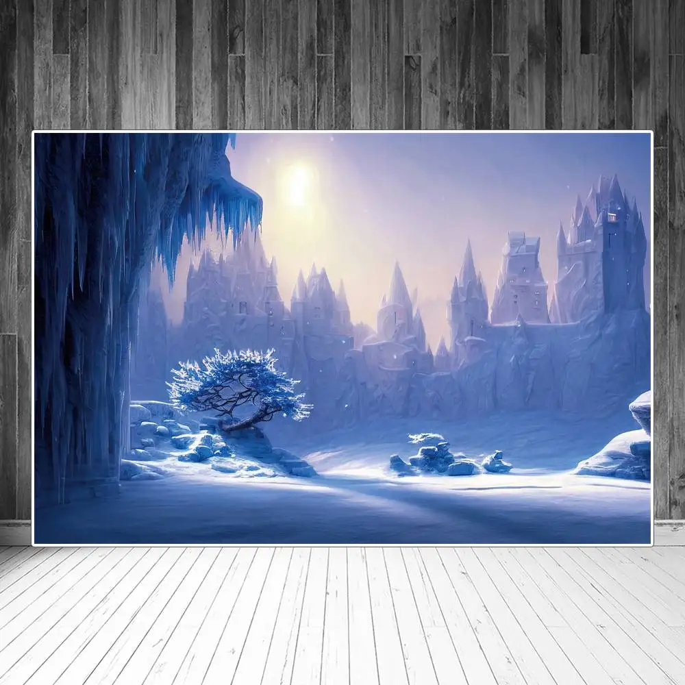 

Fantasy Winter Snow Castle Backdrops Photography Party Decoration Frozen Mountain Landscape Custom Baby Photozone Backgrounds