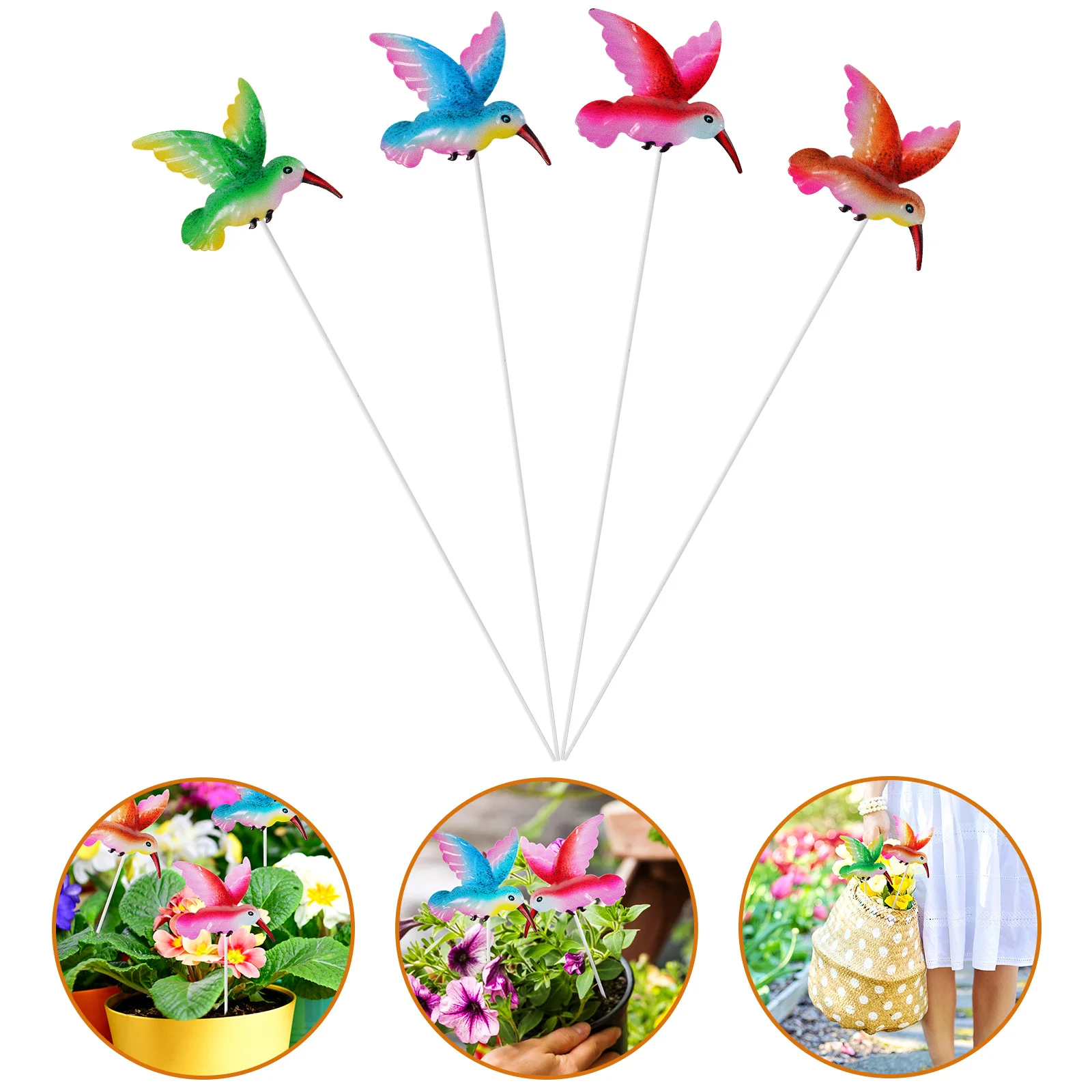 

4 Pcs Birds Iron Hummingbird Decor Inserted Stakes Out Door Grass Stick Lawn Ornaments Bee Home Statue