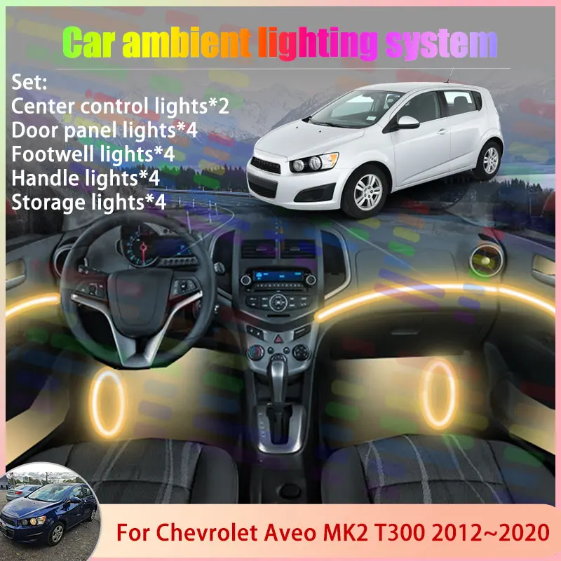 Фото Для Chevrolet Aveo MK2 T300 2012 ~ 2020 2013 Sonic 6/18 в 1, автомобильная атмосферная лампа, RGB абажур, ансамбль, стример, атмосферный набор №1