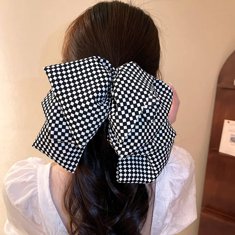 

Fashion Black And White Checkered Butterfly Knot Hair Clip Japanese Korean Style New Spring Mesh Red Versatile