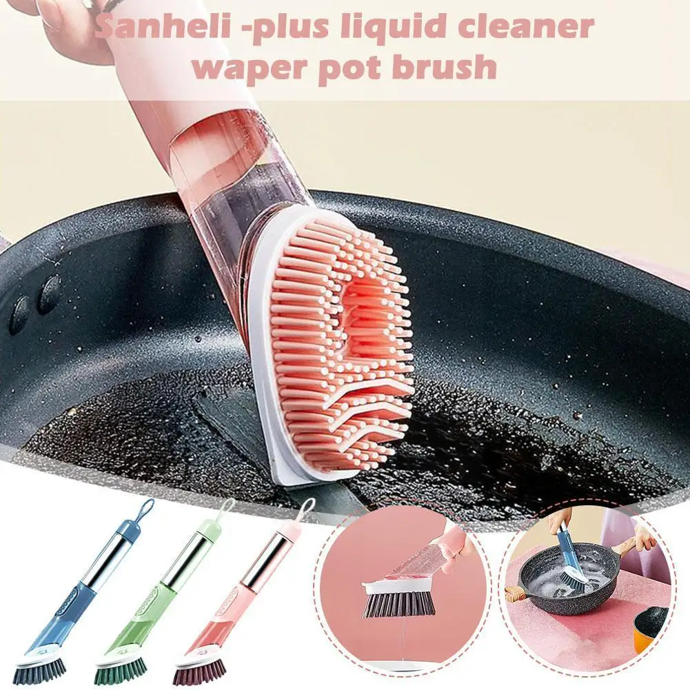 

Kitchen Silicone Cleaning Brush 3 In 1 Long Handle Brush Dishwashing With Removable Brush Dispenser Brush Sponge Cleaing S9W7