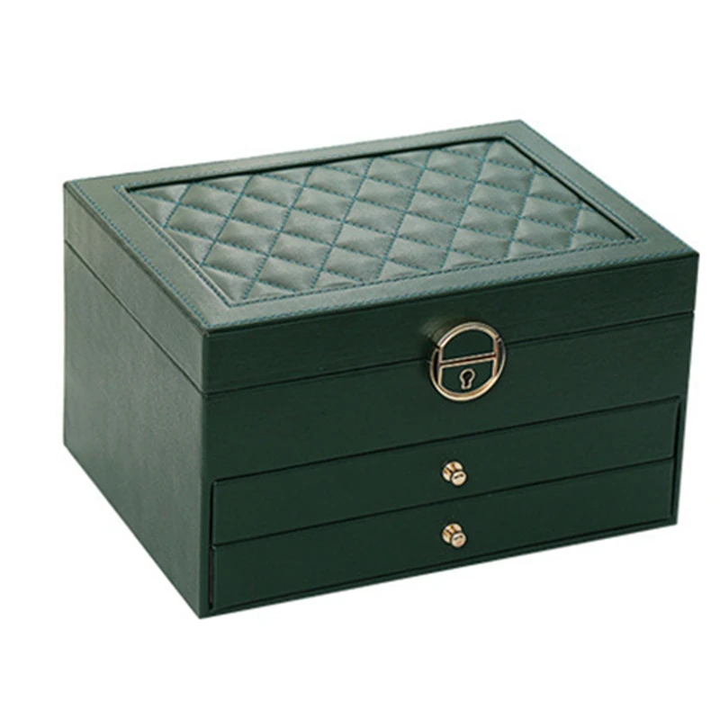 

Three Layers Retro High Quality Pu Jewelry Box With Necklace Hook Earrings Ring Necklace Storage Case