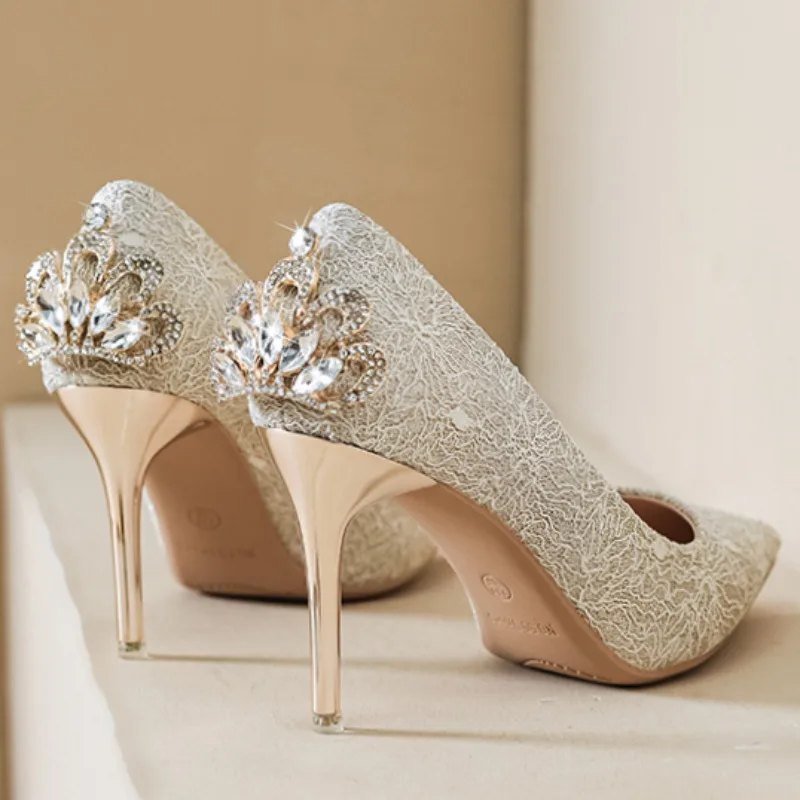 

Women 10cm Heels Crystal Women Pumps Sequin Wedding Shoes Stilettos Metal Decoration High-heeled Rhinestone Bridal Shoes