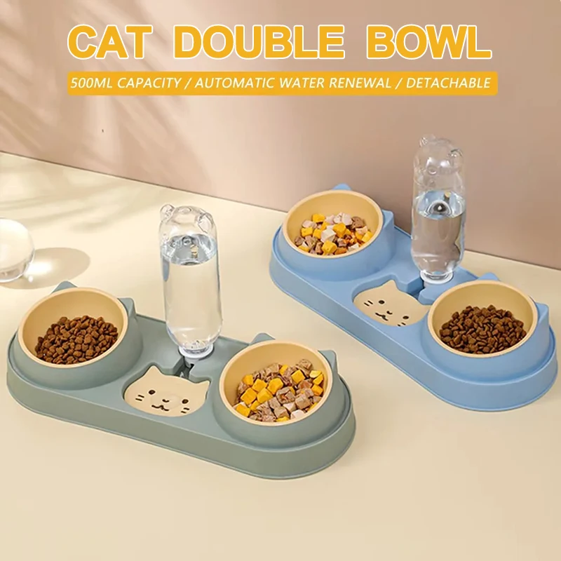 

Cat Cat Dry Dispenser Detached Bowl Set With Double Indoor Bowls Water For Dishes Dog Food Easily And New Wet Food Pet Tilted