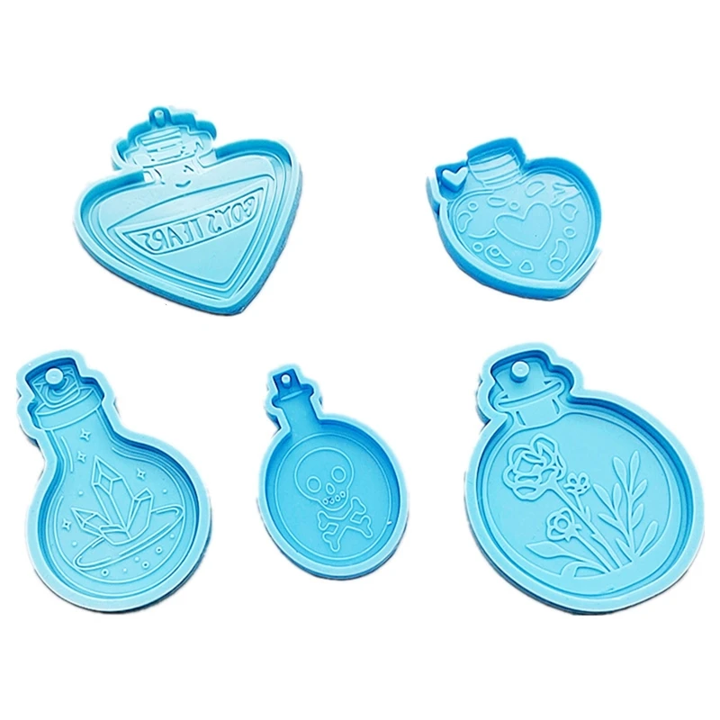 

R3MC 5Pcs Keychain Resin Silicone Molds with Key Chain Rings Vase Bottle Shape Mold for Epoxy Jewelry Casting Keychain Making