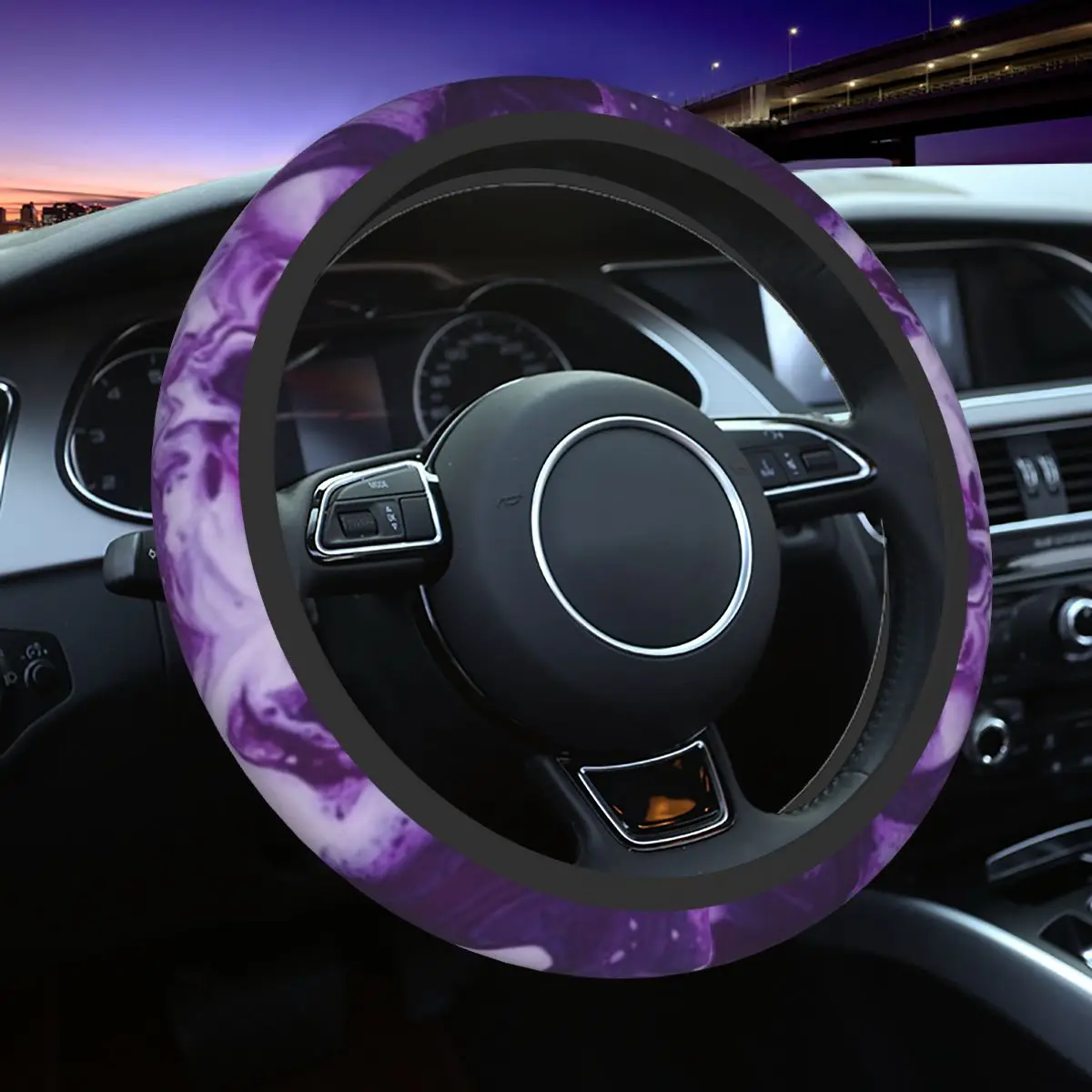 

White And Purple Marble Steering Wheel Cover for Soft Texture Pattern Steering Wheel Protector Universal Fit Car Accessories