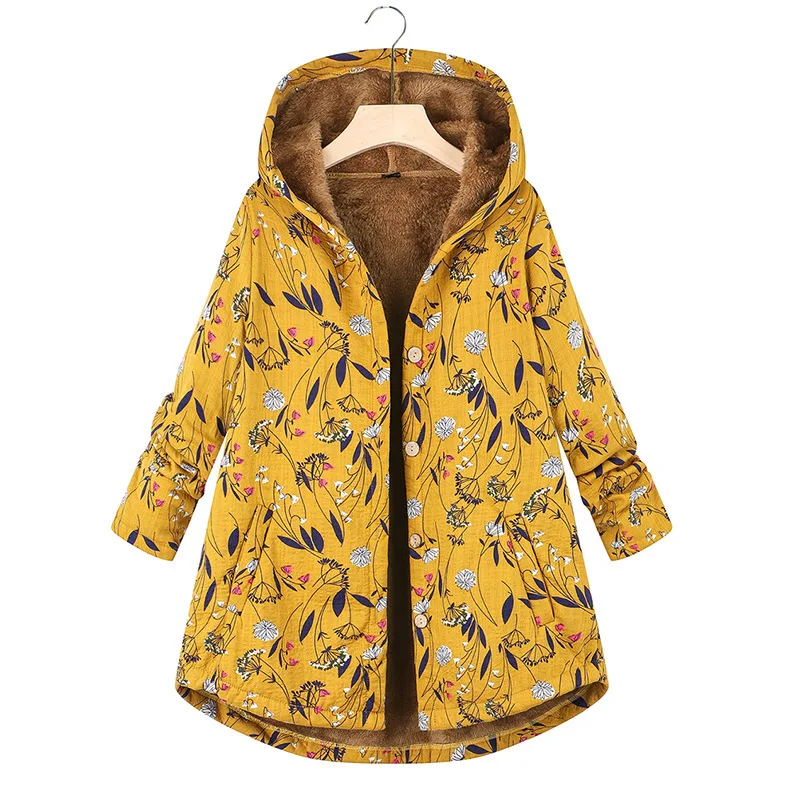 Warm and Exotic Cotton Yellow Coat, Temperament Commuting Single Breasted Horn Sleeve Single Plush Medium Length Cotton Coat