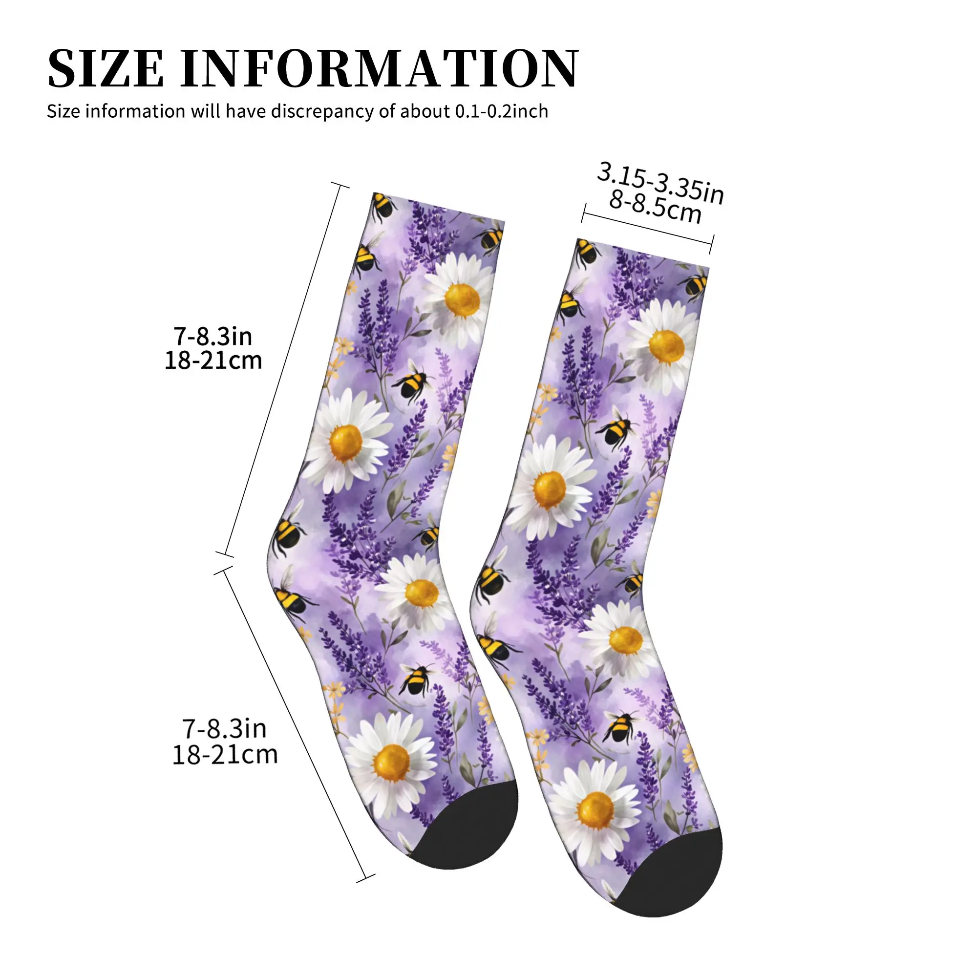 Фото Носки Harajuku Bee Lavender Daisy Watercolor для женщин и мужчин, теплые спортивные баскетбольные носки с 3D принтом №4