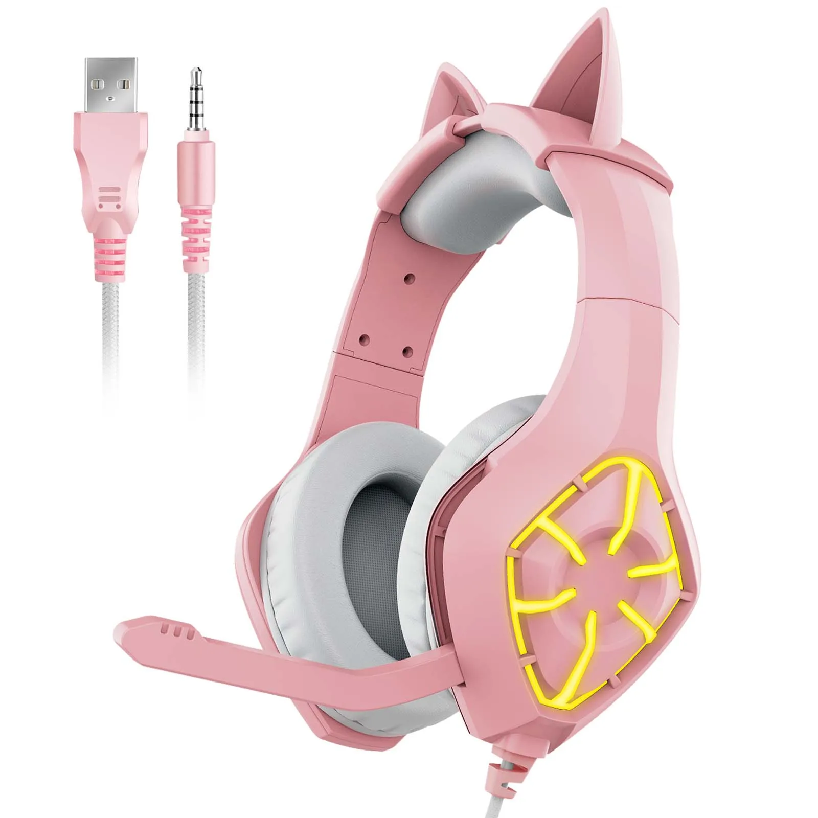 

Wireless Gaming Headset USB Wired Cat Ear Kitty Headphones Bluetooth Headphones 5.0 HIFI sound for PC/MAC/ PS4/ PS5 Microphone