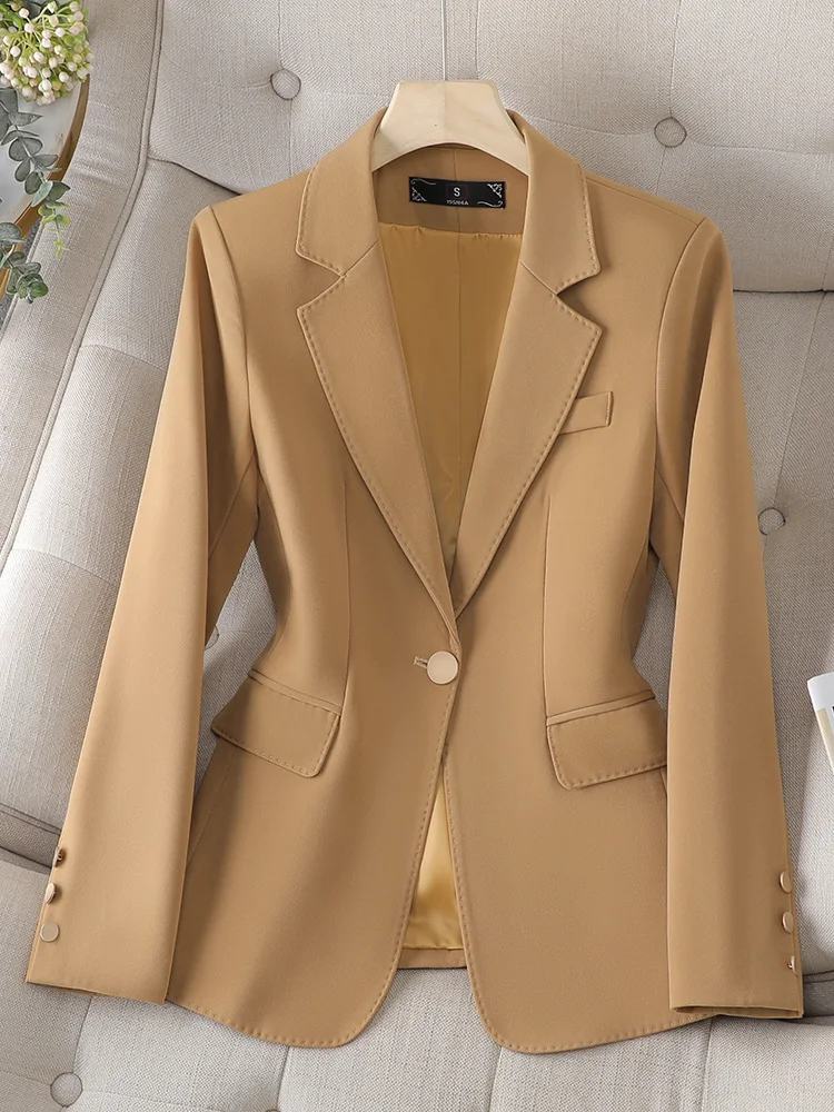 

Black Khaki Apricot Formal Women Blazer Ladies Long Sleeve Single Button Female Business Work Wear Slim Coat Jacket