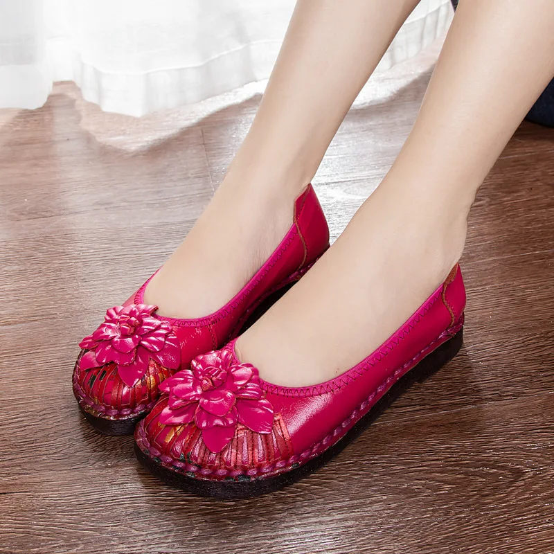Womens Flroal Moccains Shoes Casual Ladies Elegant Vintage Ballet Flats Women's Summer Loafer Luxury Genuine Leather Flat Shoes