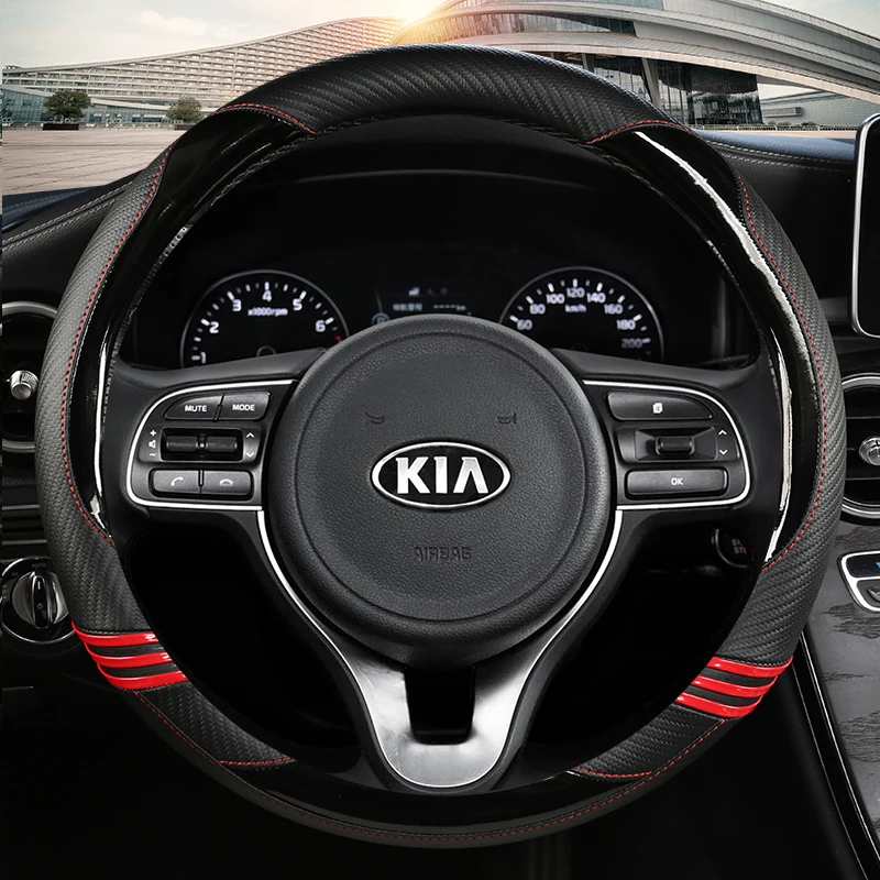 

Car Steering Wheel Cover 38cm 15" Leather For Kia Rio 2 3 4 X Line Kombi Sedan K2 K3 K4 K5 KX1 KX3 KX5 Sportage Auto Accessories