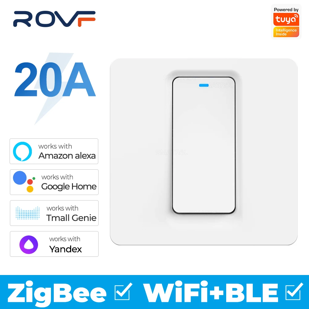 

ROVF 20A Tuya Smart Wifi Zigbee Water Heater Boiler Switch Air Conditioner Light EU Wall Electrical App For Alexa Google Home