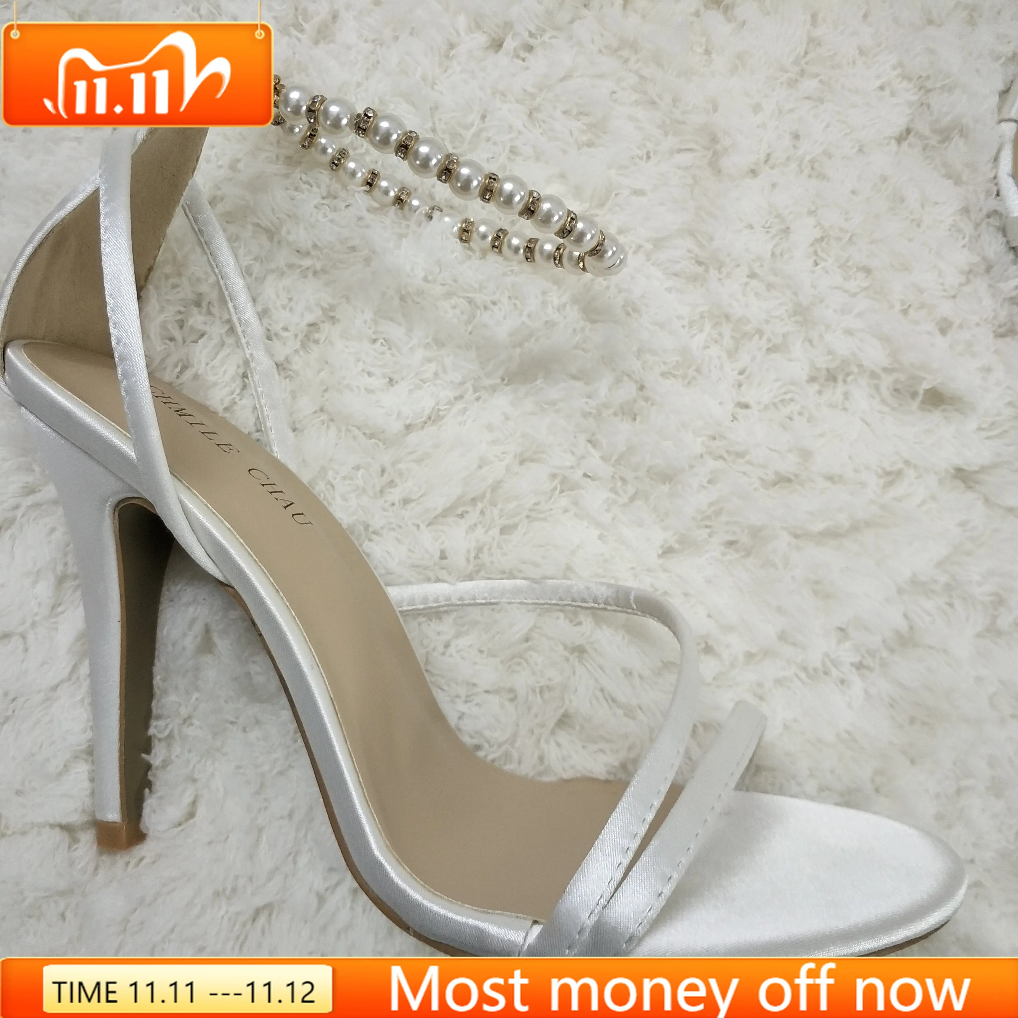 

Sexy Ivory Satin Sandals High Heel Bridals Dress Party Women Sandal Summer Popular New Open Toe Ankle Strap Stiletto 10cm Hee