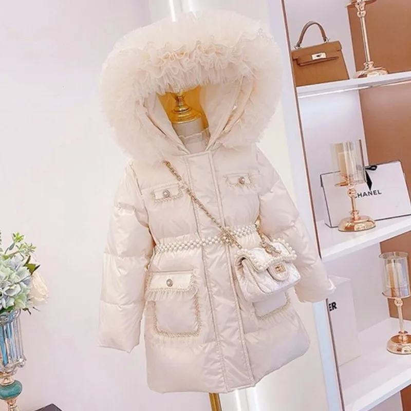 

Длинная куртка из гладкой ткани, зимнее теплое пальто с капюшоном для девочек, Детская уличная непромокаемая парка для подростков, модная М...