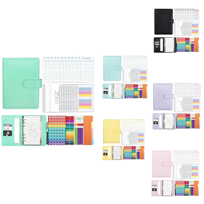 

A6 PU Leather Binder Budget Envelope Planner Organizer Set With Pockets,Expense Budget Sheets And Letter Sticker