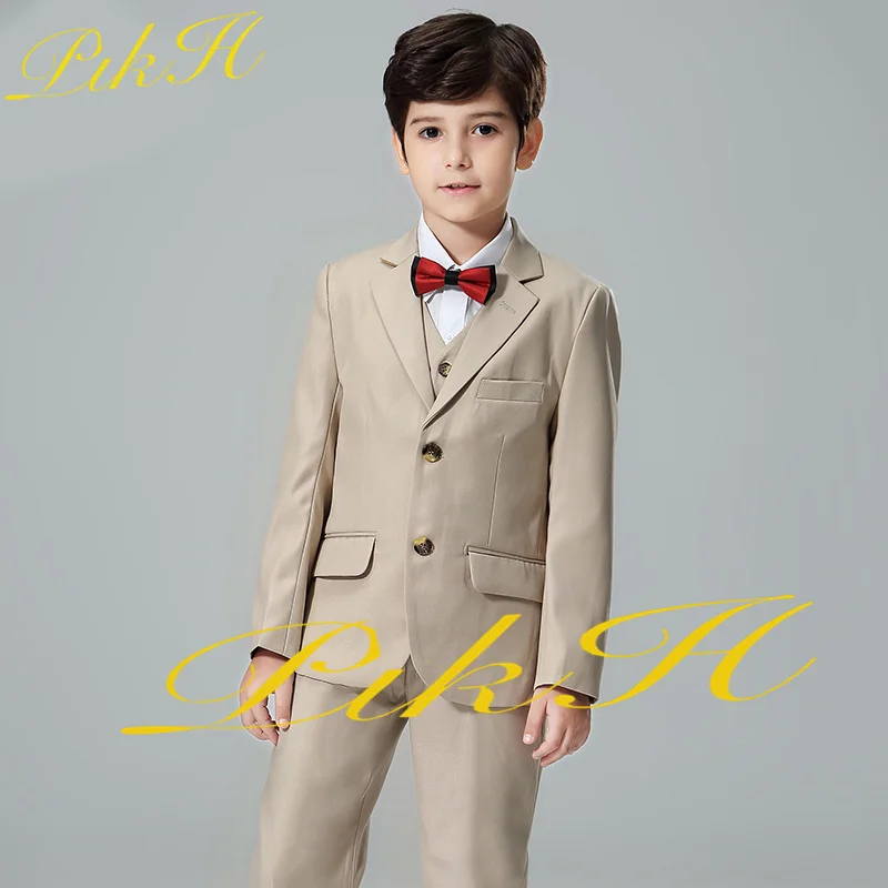 Khaki Suit for Boys Kids Blazer Pants Vest Three Piece Wedding Tuxedo High Quality Fashion Jacket Child