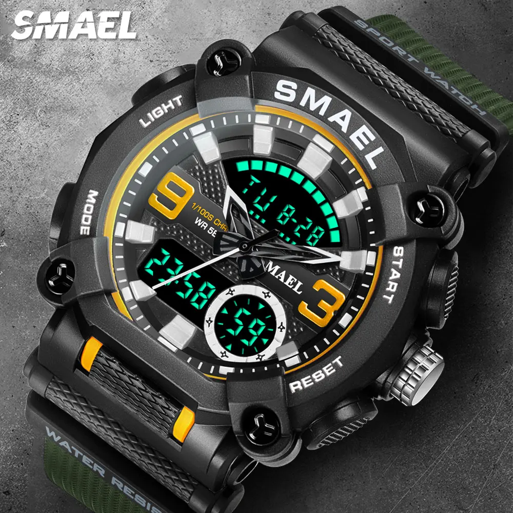 

SMAEL Dual Time LED Display Digital Quartz Watch for Men Auto Date Chronograph Electronic Wristwatch 50m Waterproof часы 8052