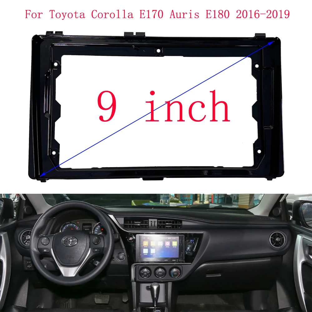 Фото Рамка автомобильного радио для Toyota Corolla E170 Auris E180 2016-2019 9-дюймовый 2DIN стерео панель жгут проводов кабель питания декодер Canbus №1