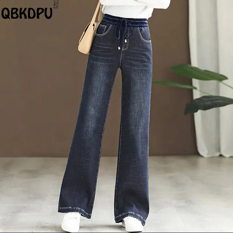 

Vintage High Waist Wide Leg Jeans Women Fashion Bleached Lace Up Stretch Baggy Vaqueros Oversize 34 Mother Denim Trousers