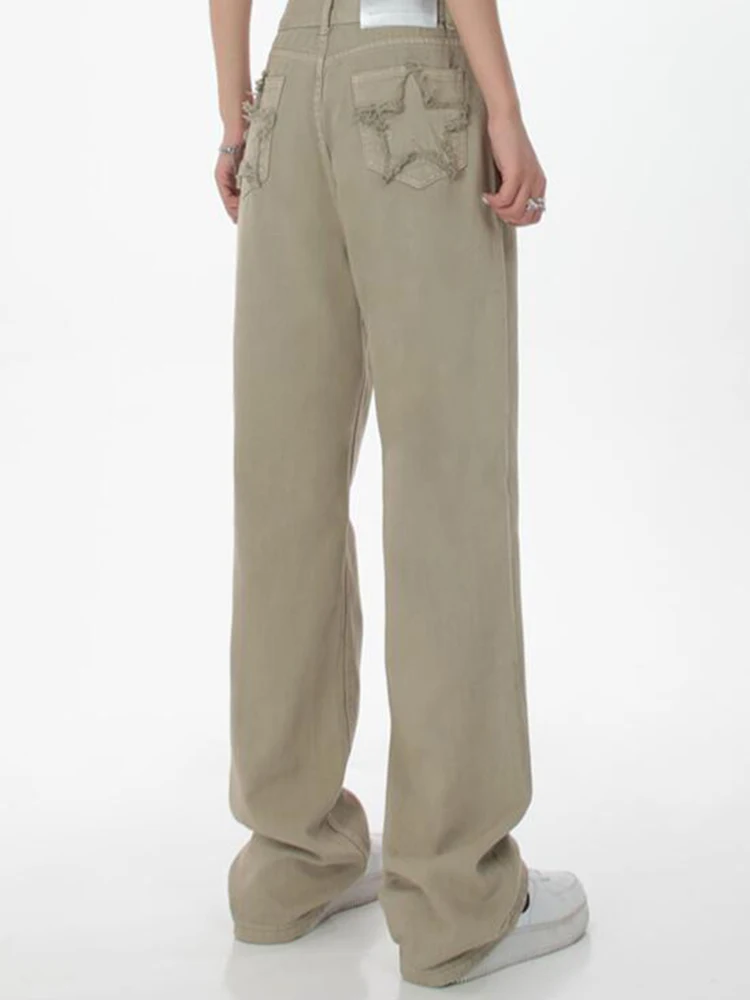 

Classic Khaki Wide Leg Jeans Women Geometric Graphic High Waist Straight Denim Denim Trouser Girls Casual Vintage Mopping Pants
