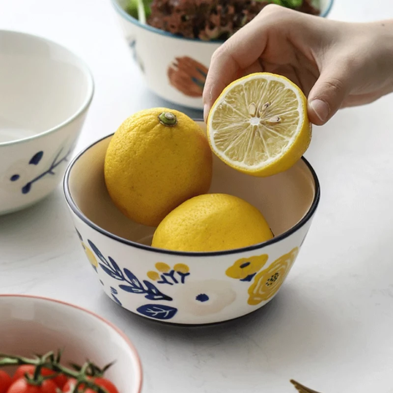 5-дюймовая цветочная миска с ручной росписью круглая керамическая подглазурная