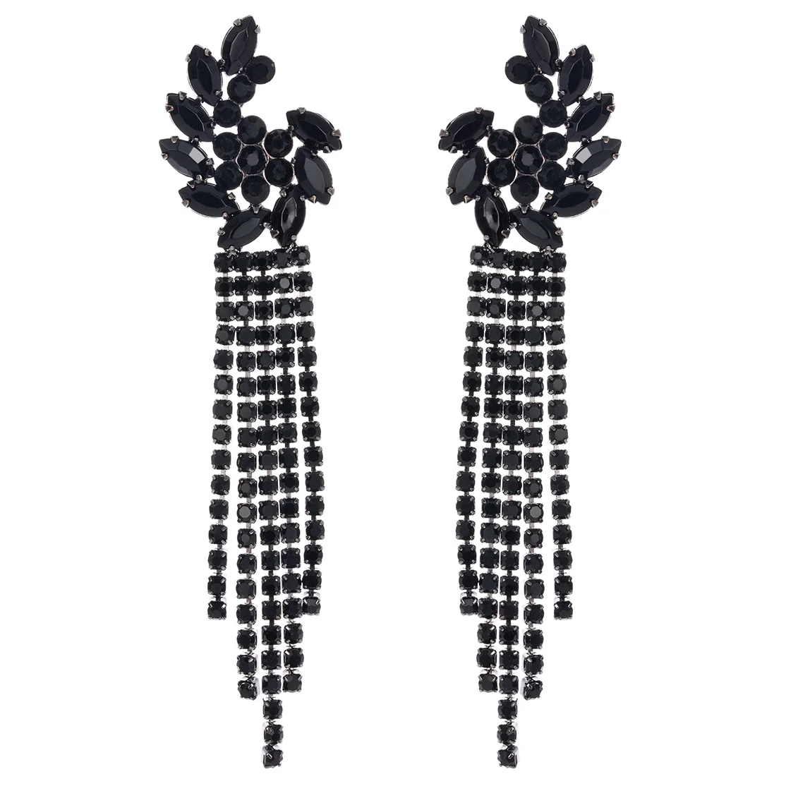 

Элегантные черные серьги Стразы с длинной цепочкой и цветком для женщин