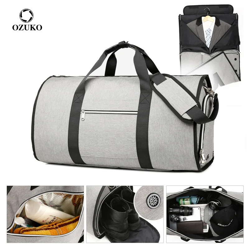 

OZUKO Large Capacity Men Travel Bags Multifunction Suit Storage Hand Luggage Bags for Trip Waterproof Duffle Bag with Shoe Pouch
