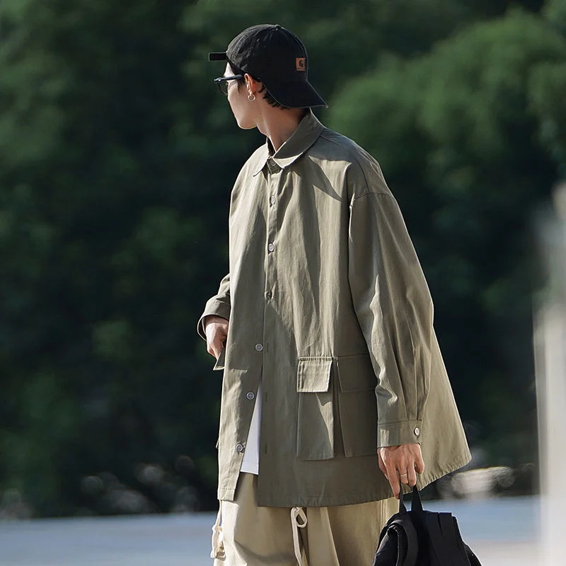 

Мужская однобортная куртка с карманами и воротником с лацканами, свободная повседневная Уличная одежда, 2022
