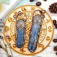 natural kyanite stone health pendant random long short size charms blue crystal quartz jewelry necklace metal alloy accessories
