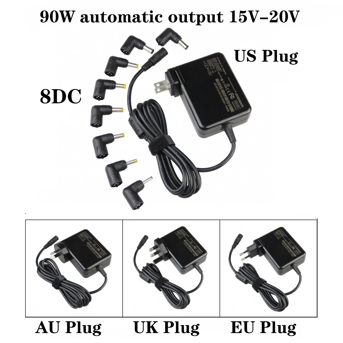 

Portable High Quality 90W Universal Charger with 8 DC Head 15V-20V Multi-function Power Adapter Automatic