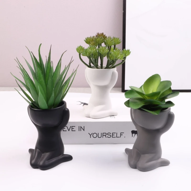 

Creative Flower Pot Plant Pot Ceramic Crafts Succulent Flower Vase for Home Garden Office Desktop Decoration