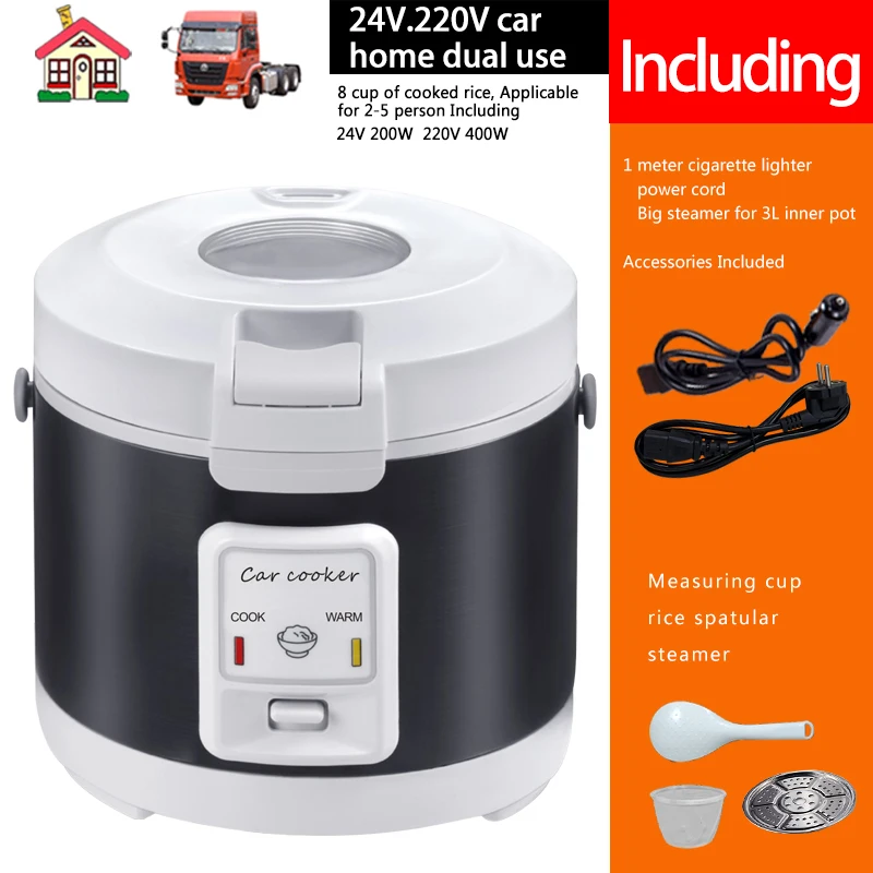 

Мини-рисоварка Rmier 12 В 24 В 220 В, автомобильный Грузовик, пароварка для супа, каши, пищи, нагревательный Ланч-бокс, подогреватель пищи, подогреватель 2 л для кемпинга