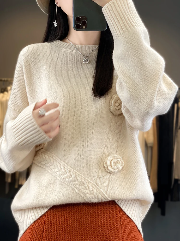 Cashmere Sweater Winter Thick Woman's Sweaters New Style Fashion Female Pullover Long Sleeve O-Neck Jumper 100% Wool Knitted Top