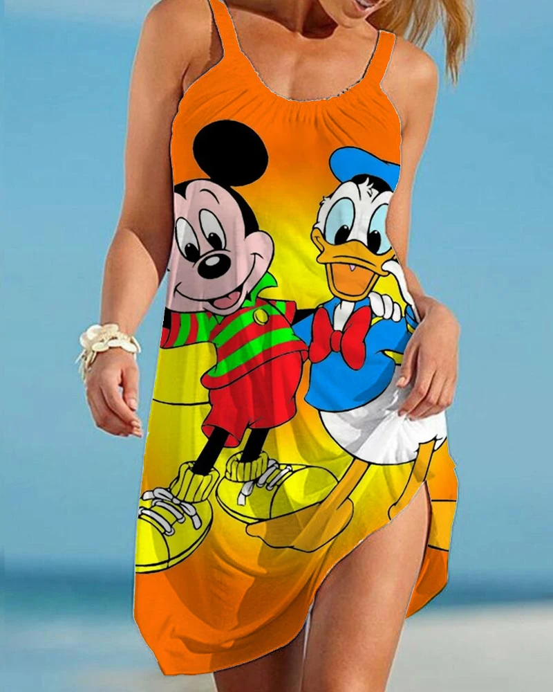 Women's Beach Dress Disney-Mickey/Minnie Mouse Cartoon Dress Boho Elegant Dresses For Women Summer 2022 Printed O-Neck Top 2022 images - 6