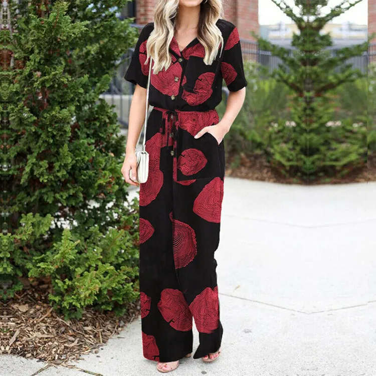

2022 Summer Jumpsuit Women Elegant Casual Lapel Button Printed Female Jumpsuit Woman Trousers Playsuit Overalls Bodysuit Romper
