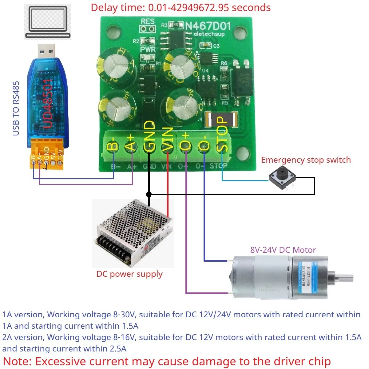 Фото Маленький линейный драйвер мотор-редуктора MODBUS RTU N467D01 DC 8-30 В 1A 2A Контроллер таймера задержки вперед и назад RS485 PLC IO №4