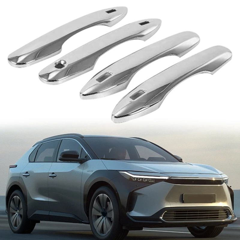 

4Pcs ABS Chrome Silver Car External Side Door Handle Cover Trim For Toyota Bz4x 2022 2023